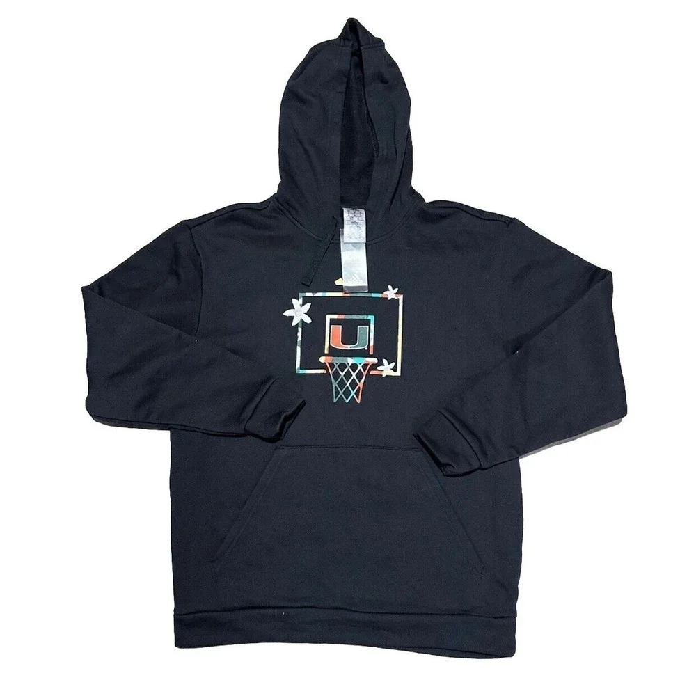 Adidas NCAA Miami Hurricanes Basketball Graphic Fleece Hoodie Black Men's Sz M